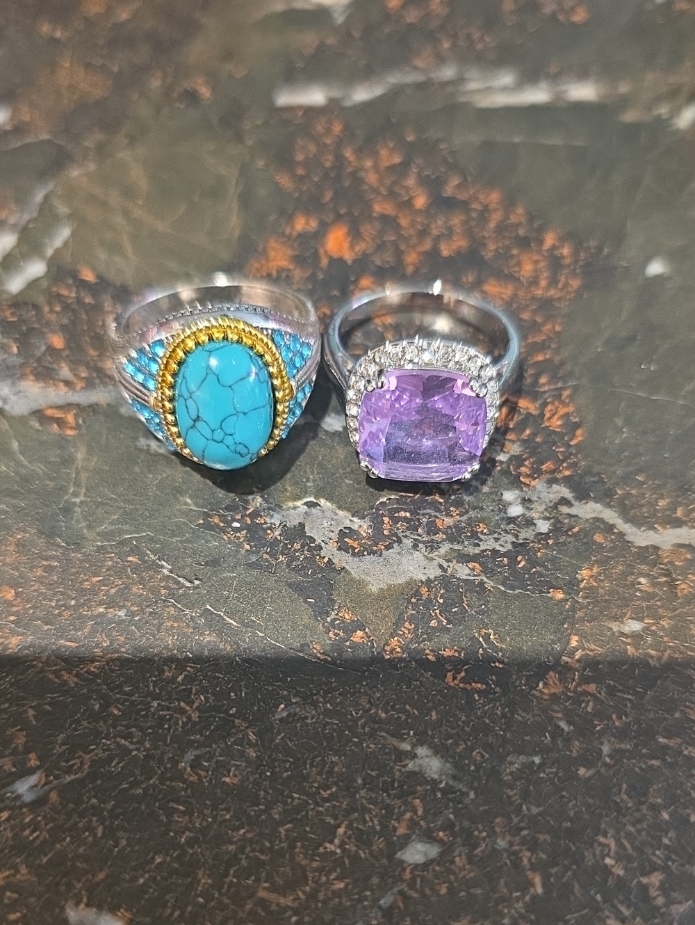 Turquoise Stone and Purple Gemstone Women’s Rings - Turquoise & Purple